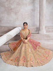 Trending Reception champagn/chiku Color lehenga with Patch Work Semi Stitched Lehenga Choli