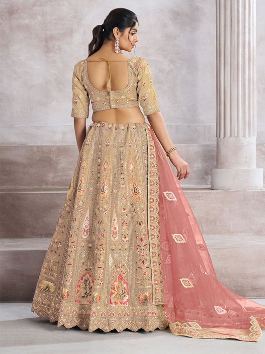 Trending Reception champagn/chiku Color lehenga with Patch Work Semi Stitched Lehenga Choli