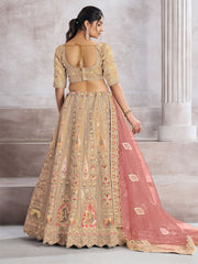 Trending Reception champagn/chiku Color lehenga with Patch Work Semi Stitched Lehenga Choli
