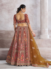 Trending Mocha Colorlehenga for womenwith aari and patch work Semi bridal Lehenga Choli
