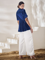 Solid Mandarin Collar Pure Silk Embroidered Top