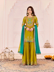 Traditional Embroidered Green Ceremonial Palazzo Suit