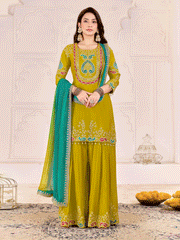 Traditional Embroidered Green Ceremonial Palazzo Suit