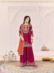 Traditional Embroidered Pink Ceremonial Palazzo Suit