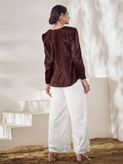 V-Neck Embroidered Pure Silk Top