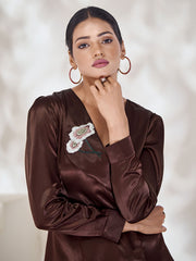 V-Neck Embroidered Pure Silk Top