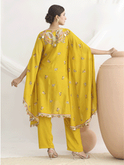 Yellow Floral Embroidered Kaftan Style Dress