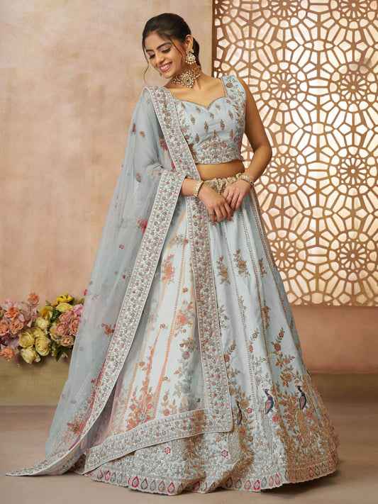 Beautiful Sky blue Color Sequins Chinon Reception Wear Lehenga Choli
