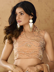 Marvelous Peach Hand Work Organza Ready To Wear Saree With Blouse