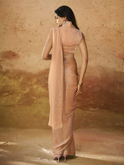 Marvelous Peach Hand Work Organza Ready To Wear Saree With Blouse