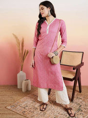 Pink Ethnic Motifs Printed Straight Pure Cotton Kurta With Palazzo