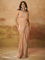 Marvelous Peach Hand Work Organza Ready To Wear Saree With Blouse