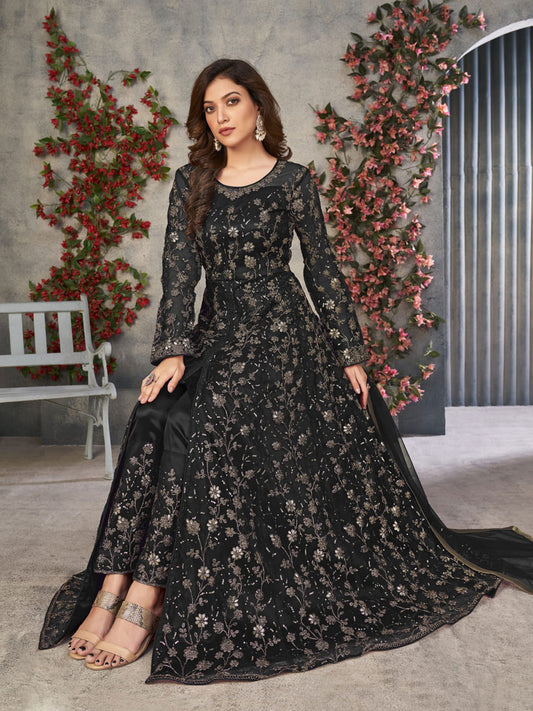 Black Wedding Function Pant Style Anarkali Suit