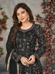 Black Wedding Function Pant Style Anarkali Suit