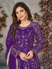 Purple Wedding Function Pant Style Anarkali Suit