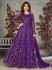 Black Net Embroidered Sequins High Slit A line Anarkali Suit Festive Wear