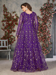 Purple Wedding Function Pant Style Anarkali Suit