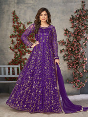 Purple Wedding Function Pant Style Anarkali Suit