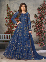 Blue Wedding Function Pant Style Anarkali Suit