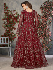 Red Net Embroidered Sequins High Slit A line Anarkali Suit Festive Wear