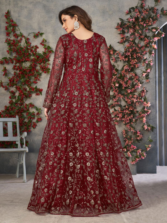 Red Wedding Function Pant Style Anarkali Suit