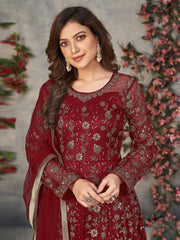 Red Wedding Function Pant Style Anarkali Suit