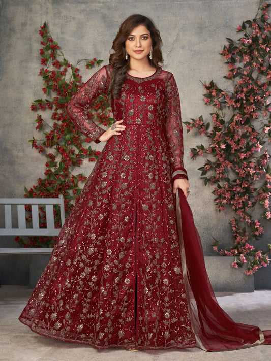 Red Wedding Function Pant Style Anarkali Suit