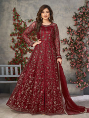 Red Wedding Function Pant Style Anarkali Suit