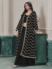 Black Chinon Embroidered Indowestern Sets and Suits Festive Wear