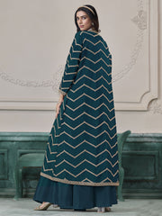 Dark Teal Chinon Embroidered Indowestern Sets and Suits Festive Wear