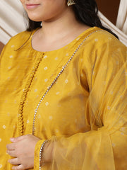Plus Size Woven Design Straight Kurta With Trousers & Dupatta