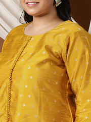 Plus Size Woven Design Straight Kurta With Trousers & Dupatta