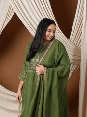 Women Floral Embroidered Regular Mukaish Kurta with Trousers & With Dupatta