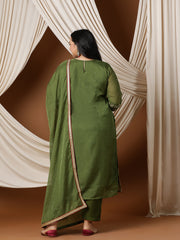 Women Floral Embroidered Regular Mukaish Kurta with Trousers & With Dupatta