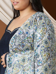 Sweetheart Neck A-Line Kurta & Trousers With Dupatta