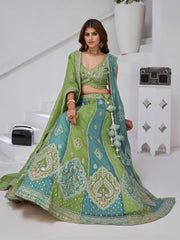 Vibrant Dual Tone Green & Turquoise Lehenga with Double Dupattas for Weddings