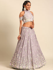 Mauve Pure Georgette Sequins with heavy Zarkan embroidery Semi-Stitched Lehenga choli & Dupatta