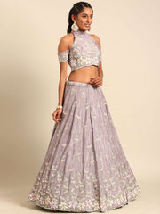 Mauve Pure Georgette Sequins with heavy Zarkan embroidery Semi-Stitched Lehenga choli & Dupatta