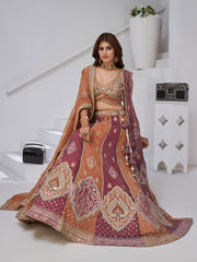Two Shades of Elegance Rust & Dark Rust Double Dupatta Lehenga