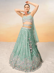 Sea green Chiffon Sequins and thread embroidery Semi-Stitched Lehenga choli & Dupatta