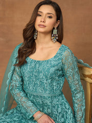 Women Floral Embroidered Tiered Thread Work Kurta with Trousers & With Dupatta
