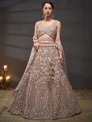 Mauve Net Multi Sequins with heavy Zarkan embroidery Semi-Stitched Lehenga choli and Dupatta