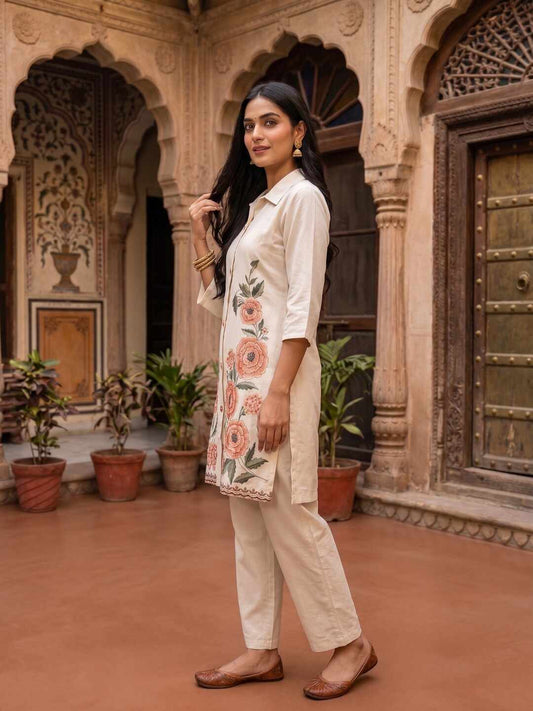Floral Embroidered Tunic with Trousers