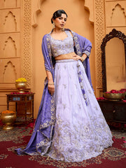 Lavender Tissue Fabric Sequins embroidery Semi-Stitched Lehenga & Unstitched Blouse With Dupatta