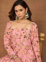 Women Floral Printed Regular Thread Work Kurta with Trousers