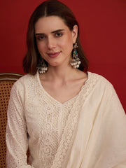Women Floral Embroidered Regular Thread Work Pure Cotton Kurta & Trousers & Dupatta