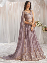 Mauve Georgette Sequin embroidery Semi Stitched Lehenga choli and Dupatta