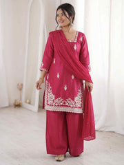 Pink Designer Roman Silk Embroiderd Palazzo Suit