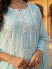 Women Ethnic Motifs Embroidered Regular Thread Work Pure Cotton Kurta with Trousers & With Dupatta