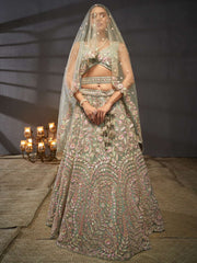 Sea green Net Multi Sequins with heavy Zarkan embroidery Semi-Stitched Lehenga choli and Dupatta